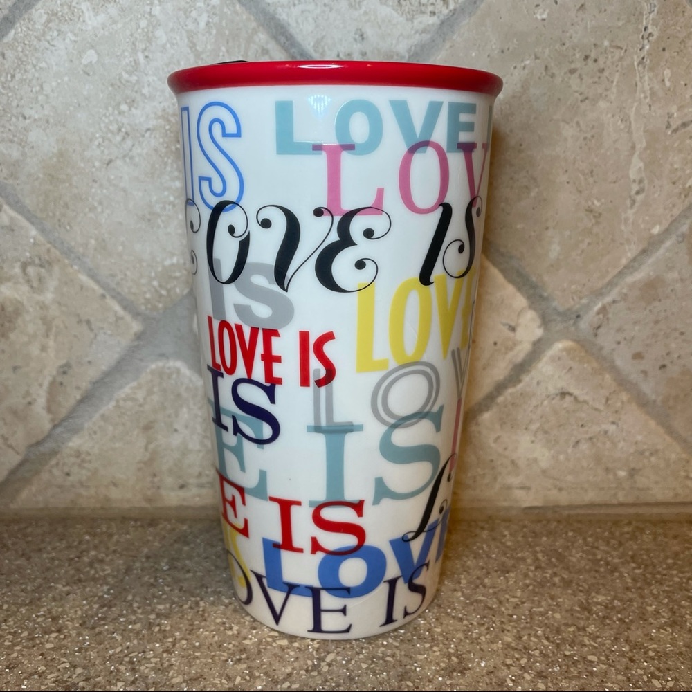 Starbucks Ceramic Tumbler w/ Lid Love is Love 12oz